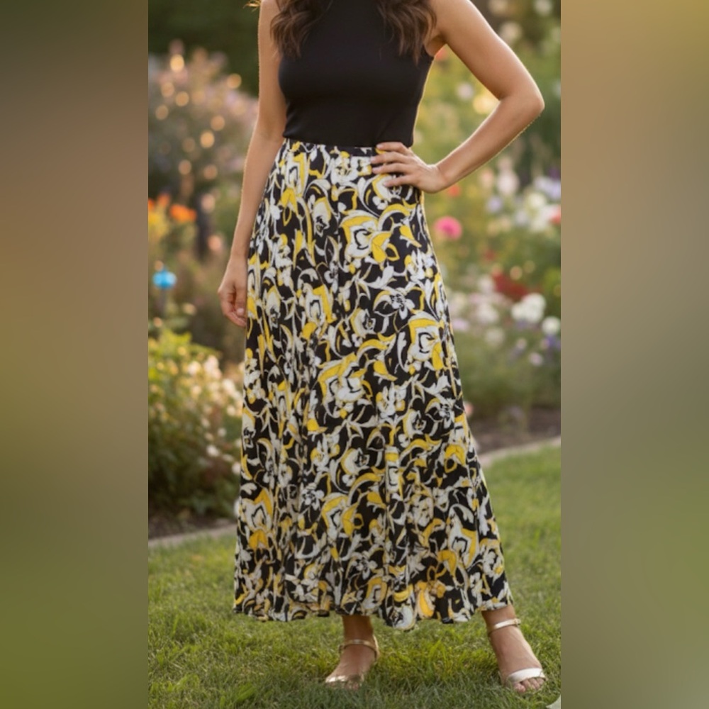 Nygard Collection Floral Patterned Silk‎ Skirt Asymetric Maxi Sz 12 Cottagecore